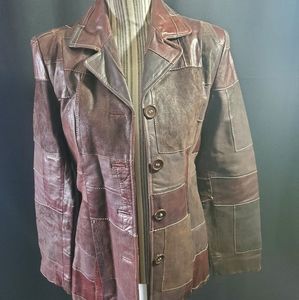 Vintage Liz Clairborne Genuine Leather Patchwork Blazer - Small - Brown